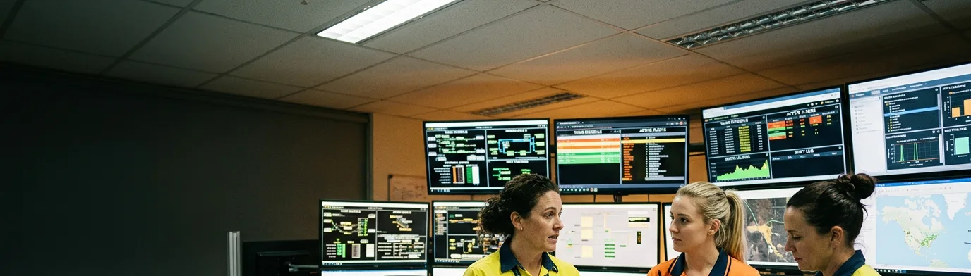 Supervisors at a shift handover in an operations control room