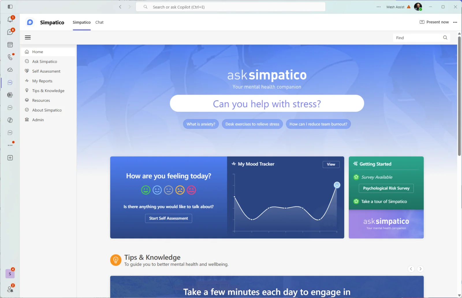 Simpatico running inside Microsoft Teams